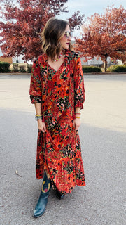 Boho Beauty Mixed Floral Maxi Dress- Black Mix