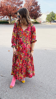 Boho Beauty Mixed Floral Maxi Dress- Olive Mix