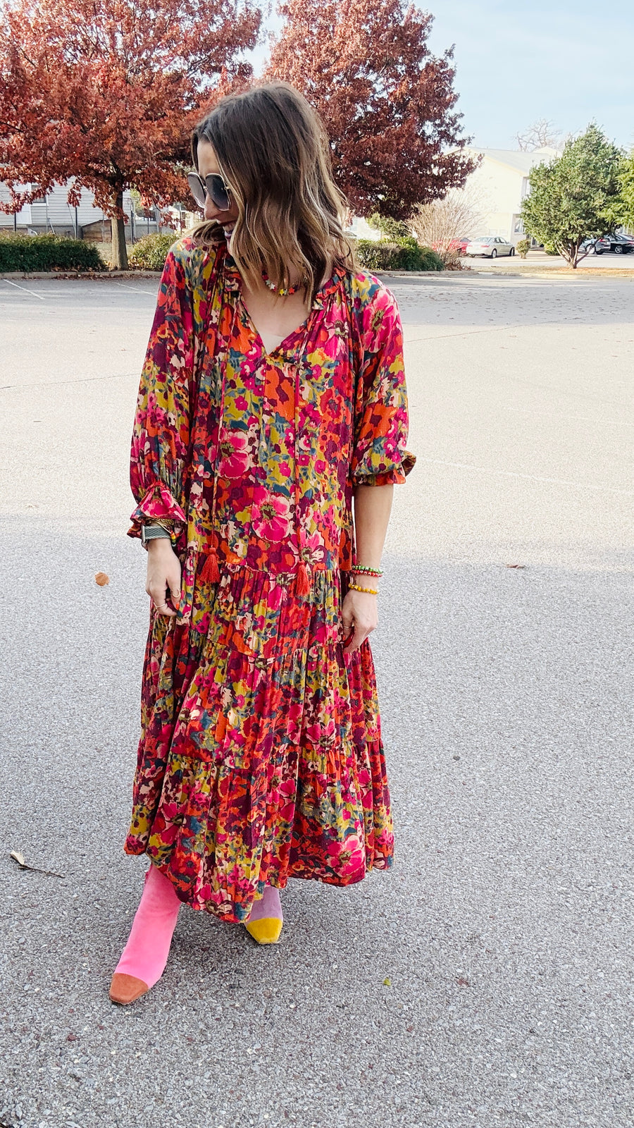 Boho Beauty Mixed Floral Maxi Dress- Olive Mix