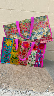 Carry All Happy Tote Bag - Wildflower Border or Flower Stripes