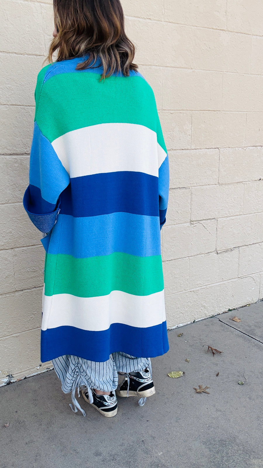 Winter Breeze Striped Knit Cardigan- Blue & Green