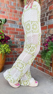 Retro Blossom Pants-Natural & Green
