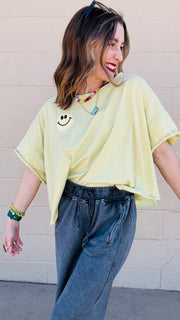 Bright Smiles Oversized Graphic Tee- Lime