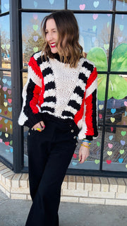 Tyra Chunky Knit Striped Sweater- Red & Black