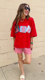 Gingham Breeze Shorts-Red & White