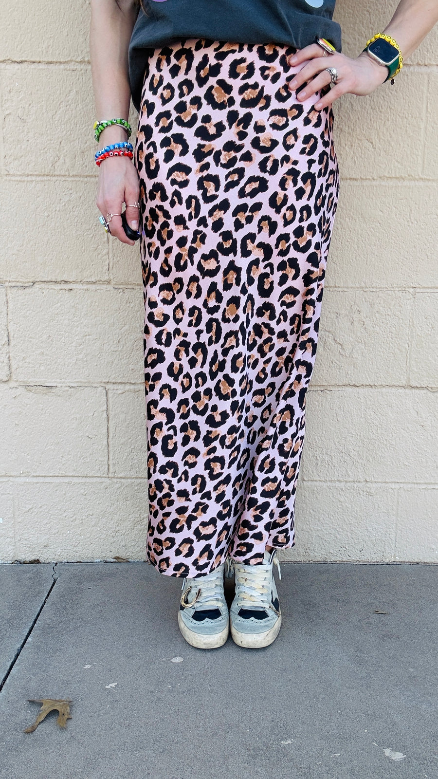 Cat Walk Leopard Print Midi Skirt- Pink
