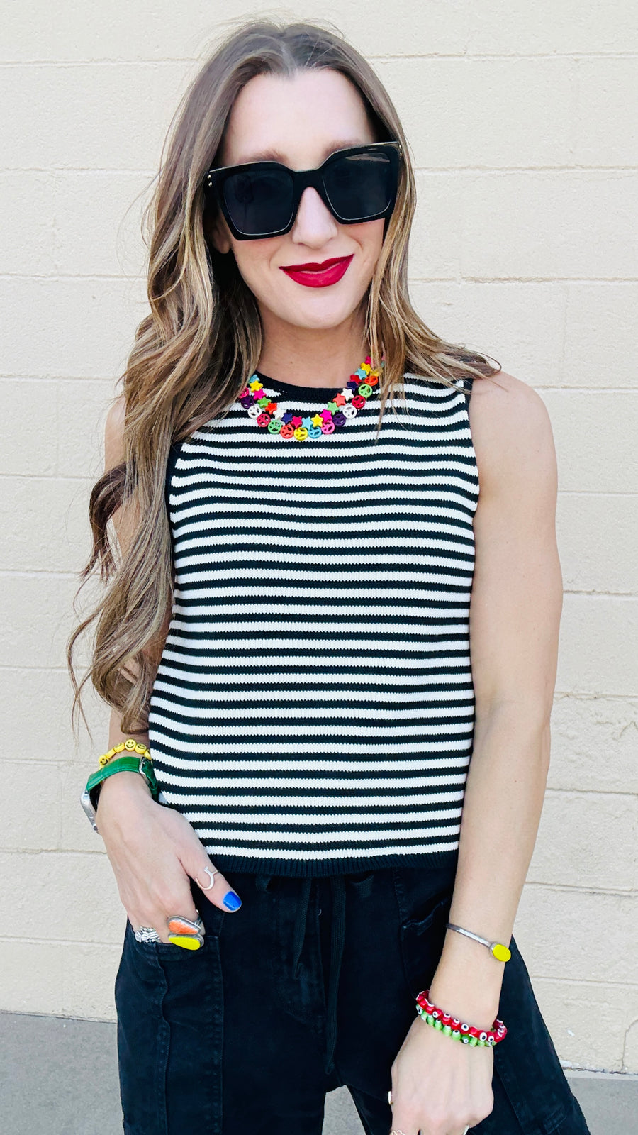 Elli Black & White Knit Striped Tank