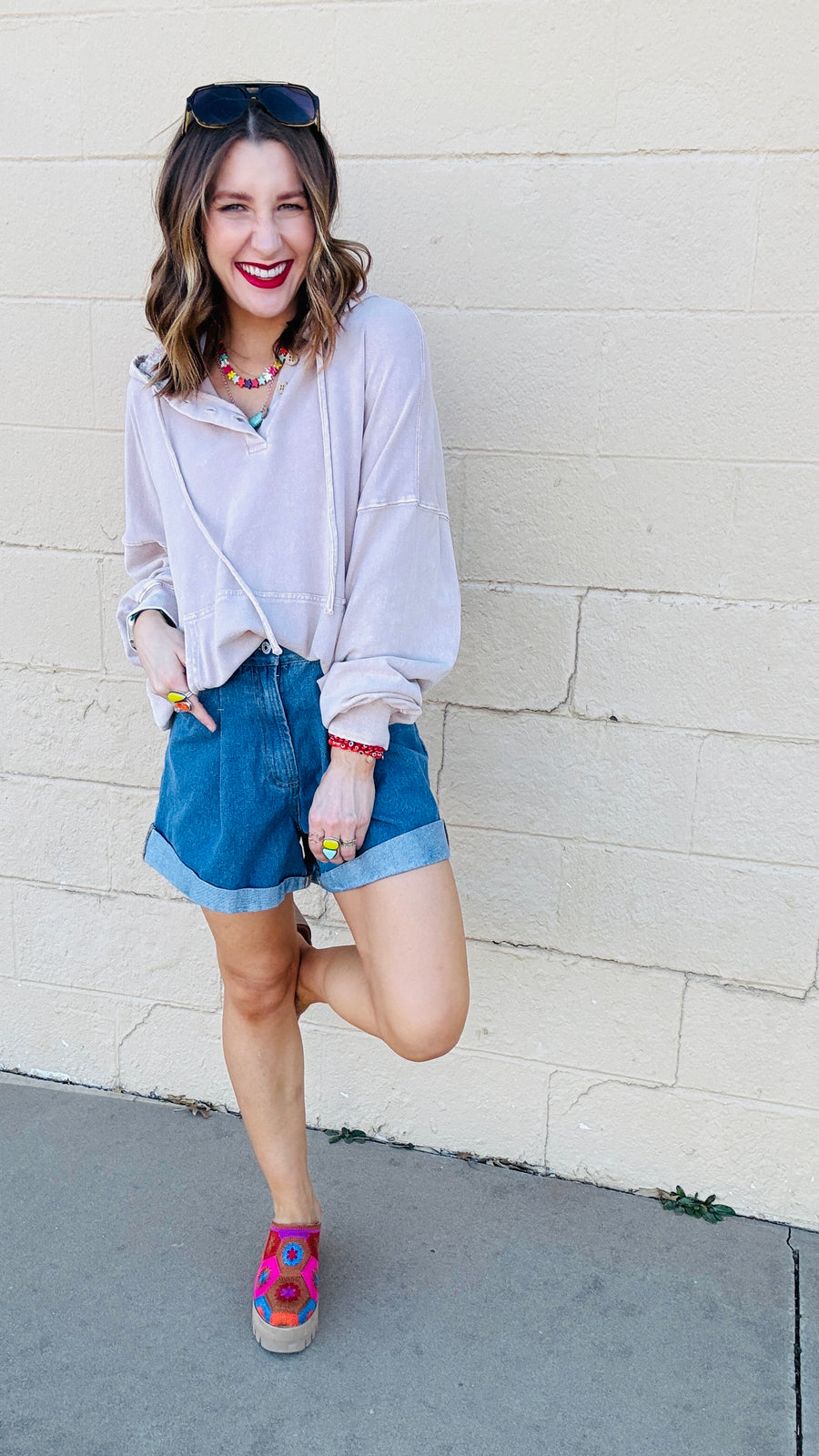 Sunset Stroll Pleated Denim Shorts