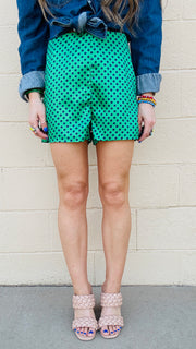 Polka Dot Perfection Satin Shorts - Green