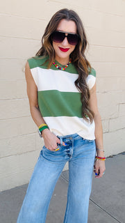 Avery Color Block Knit Cap Sleeve Top- Basil