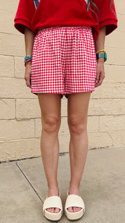 Gingham Breeze Shorts-Red & White