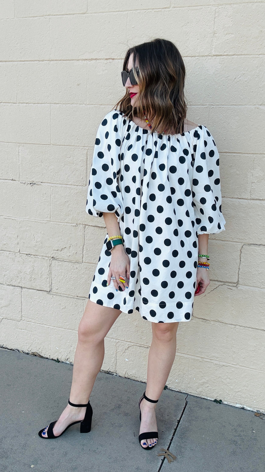 Playful Polka Dots Mini Dress- Cream & Black