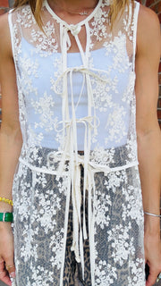 Ecru Lace Tie-Front Vest