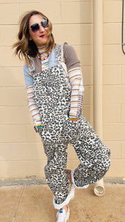 Wild Woman Leopard Print Denim Overalls