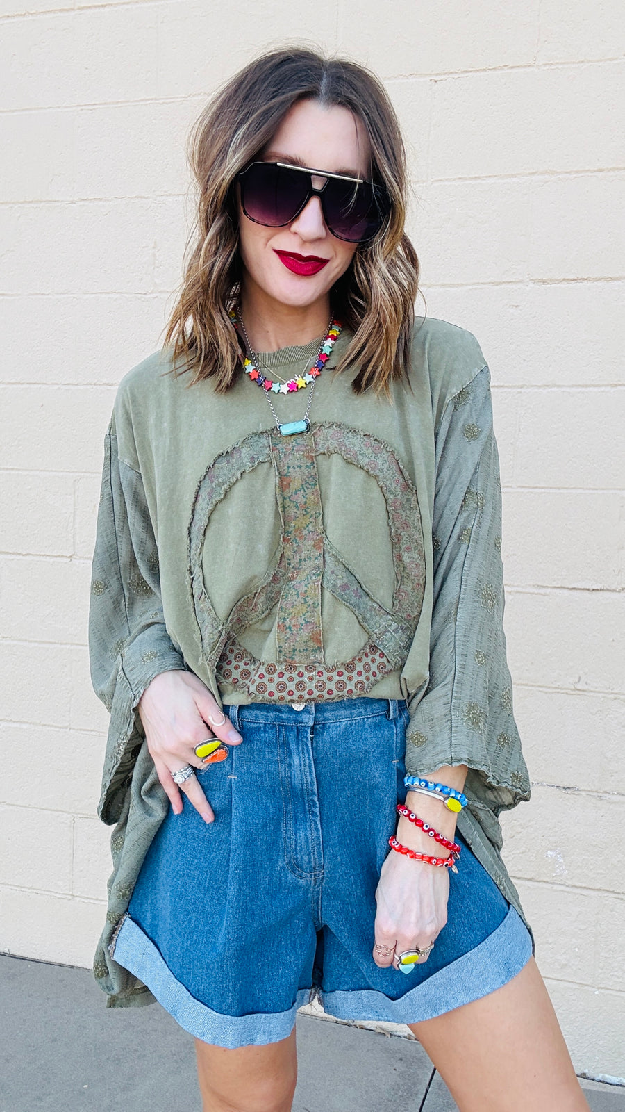 Peace & Petals Dolman Top-Olive