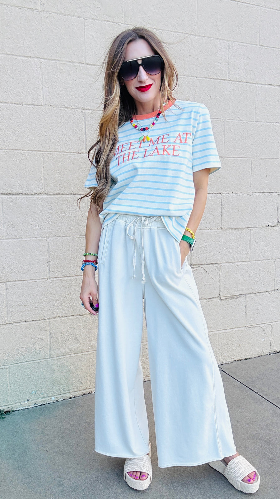 Cassie Ecru Wide Leg Sweats