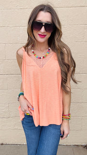 Lace Inset Dream Tank - Coral Orange