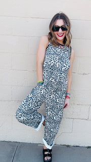 Wild Woman Leopard Print Denim Overalls