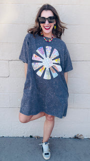 Sunshine Sweetie Patchwork T-Shirt Dress - Smoke