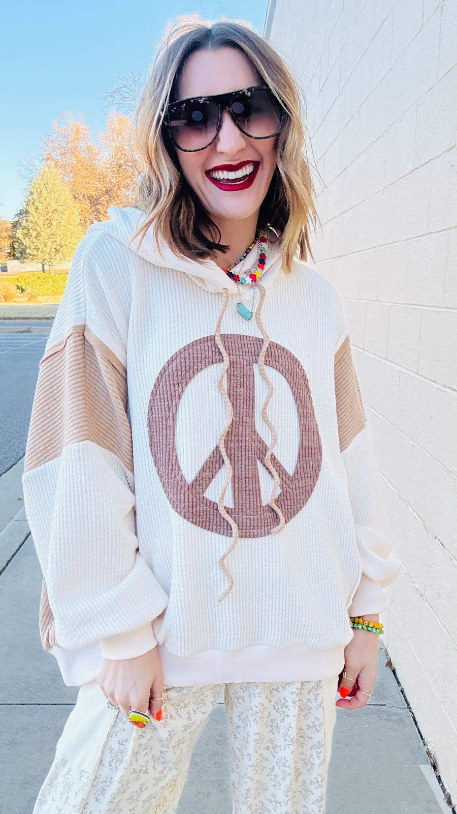 Peaceful and Pretty Waffle Knit Oversized Hoodie