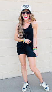 Effortless Charm Knit Romper Dress-Black