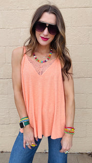 Lace Inset Dream Tank - Coral Orange