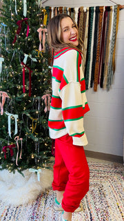 Feelin' Jolly Striped Knit Sweater- Red & Green