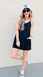 Effortless Charm Knit Romper Dress-Black