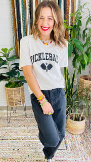 Pickleball Sporty Style Graphic Tee- Off White