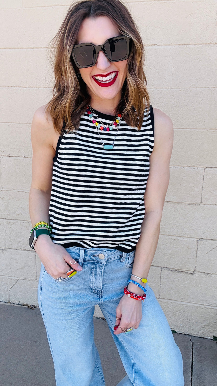 Elli Black & White Knit Striped Tank