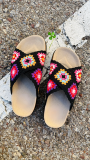 Tacoma Crochet Sandal in Black Multi