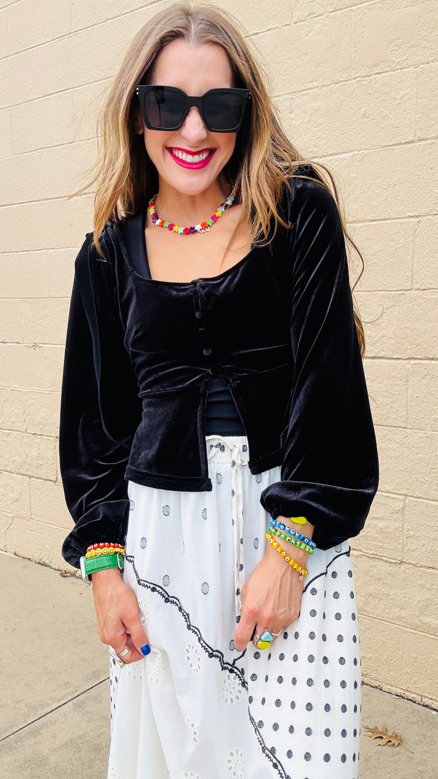 Black Velvet Square Neck Top- Black