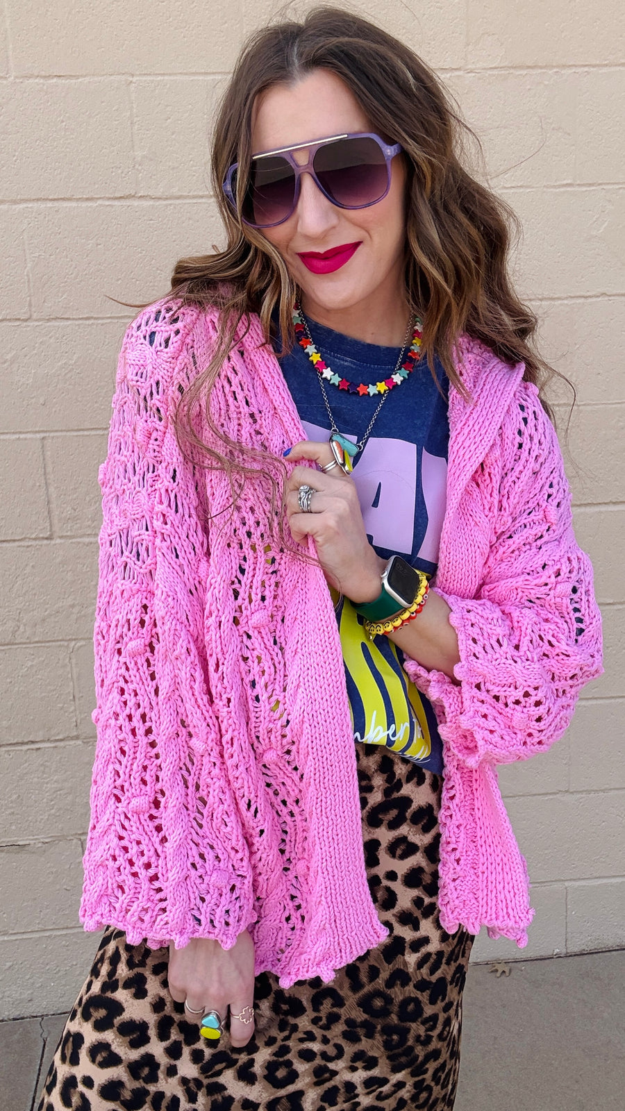 Skyline Breeze Crochet Cardigan-Bubblegum Pink