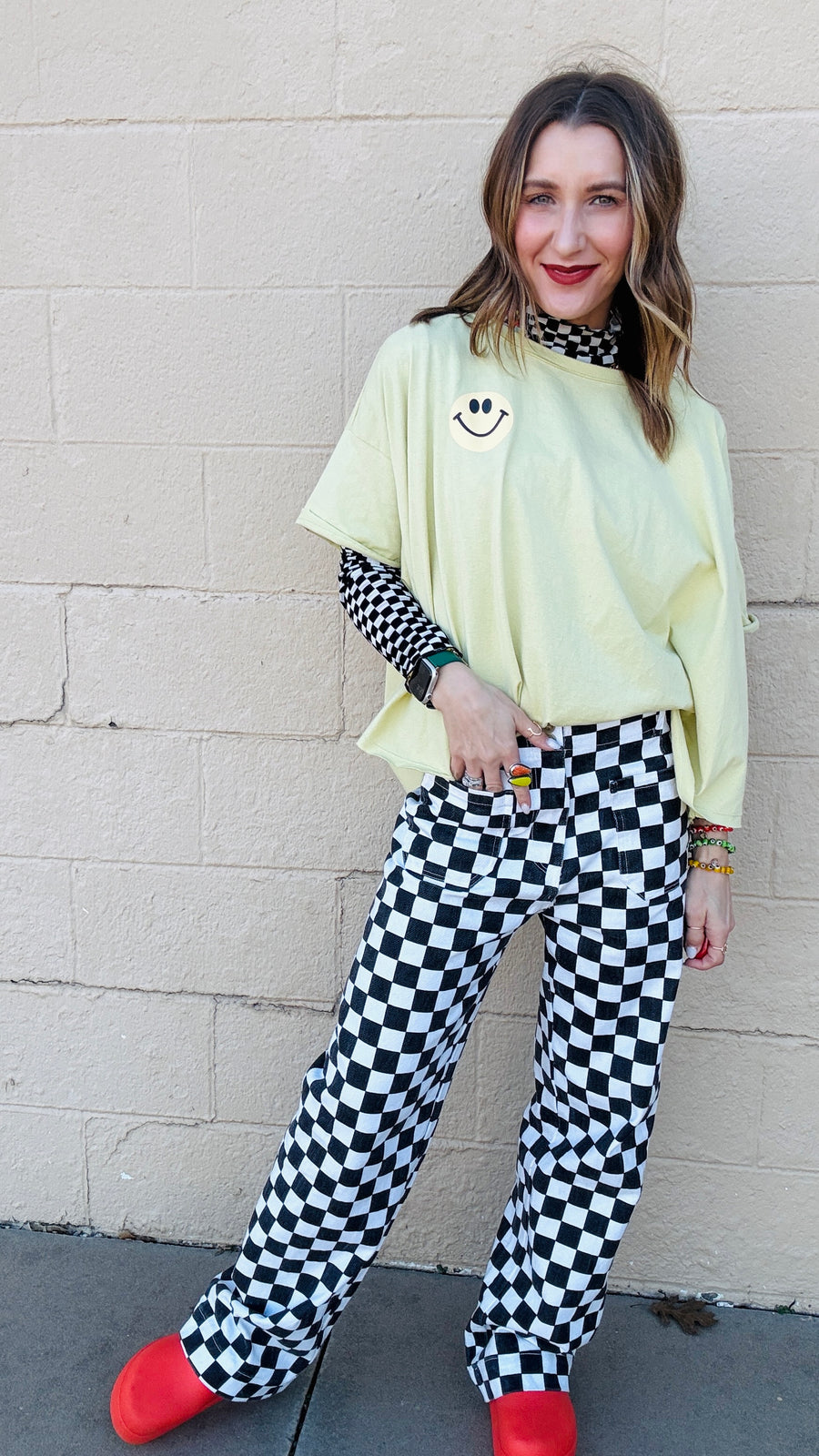 Black and White Checkered Mesh Top