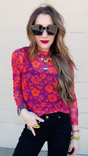 Electric Wildflower Mesh Top