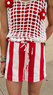 Brighton Striped Shorts-Red & Natural