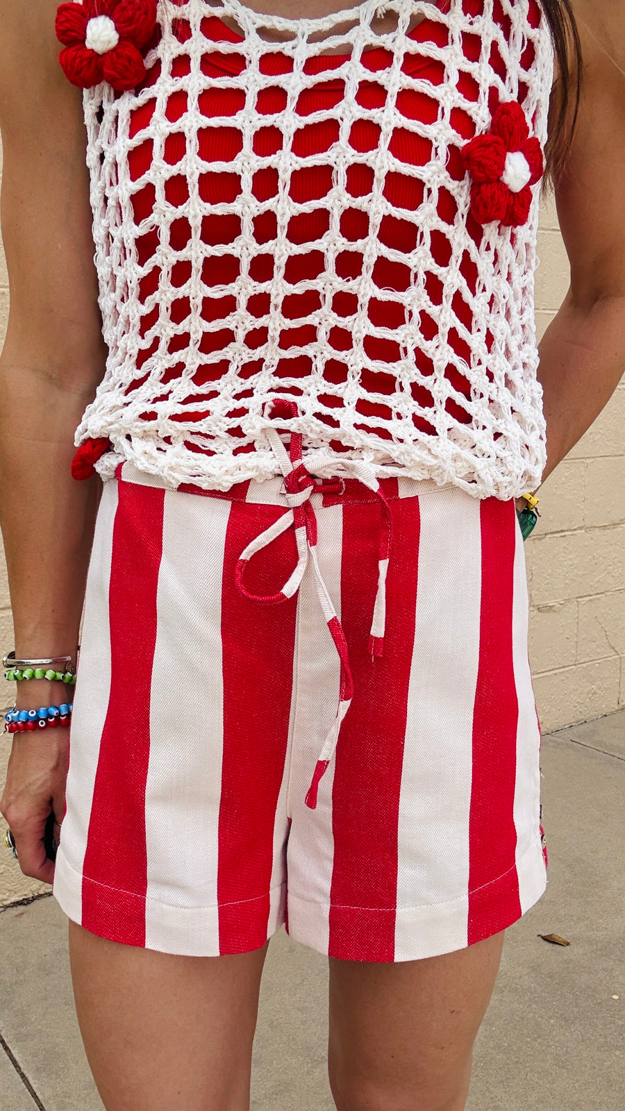 Brighton Striped Shorts-Red & Natural