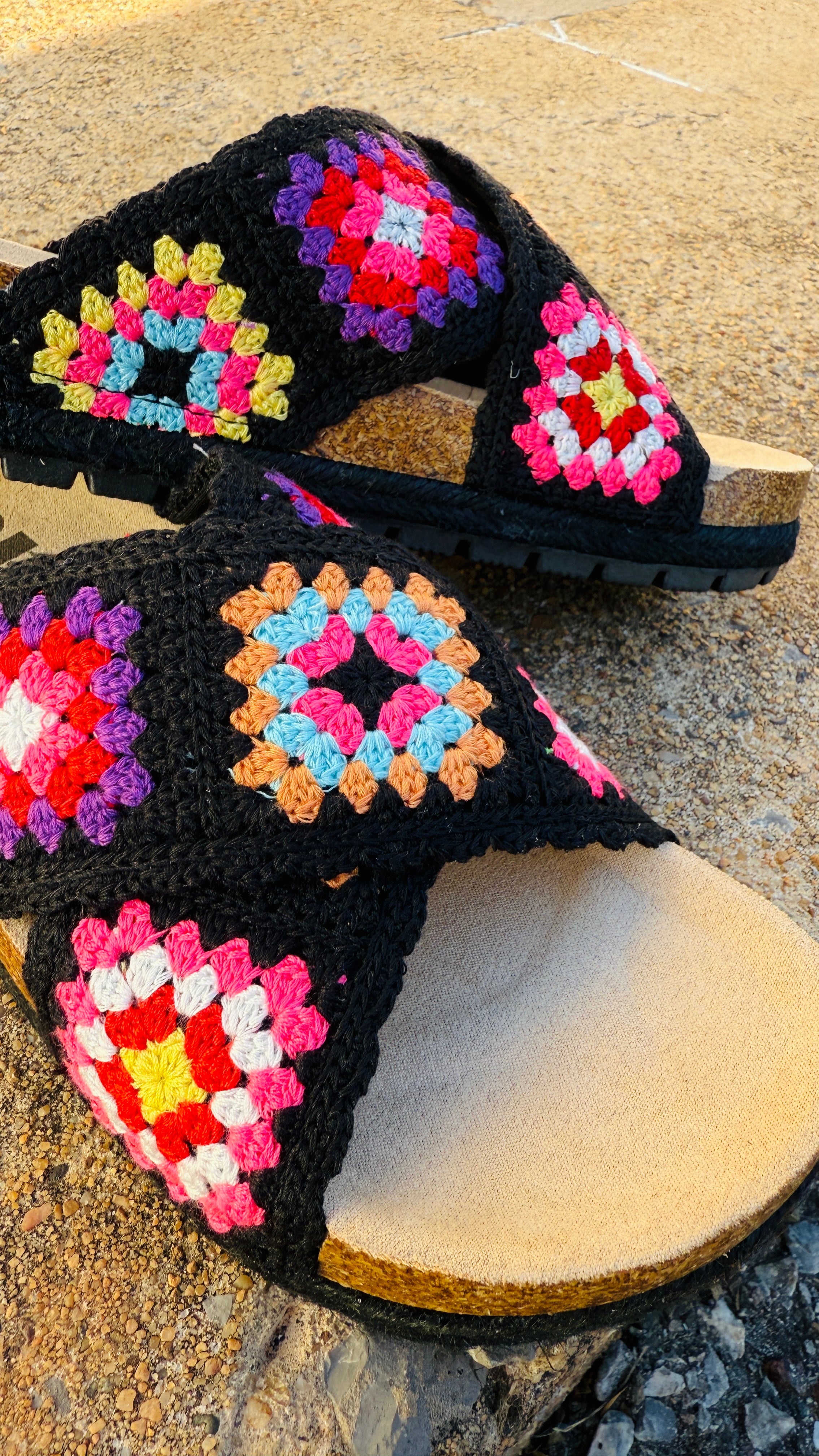 Tacoma Crochet Sandal in Black Multi