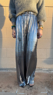 Disco Diva Metallic Wide Leg Pants- Silver