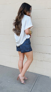 Polka Dot Perfection Satin Shorts - Navy