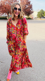 Boho Beauty Mixed Floral Maxi Dress- Olive Mix