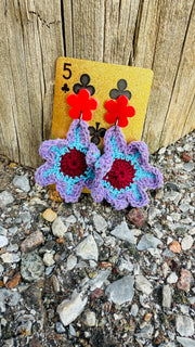 Flower Power Acrylic Flower & Crochet Earrings - 3 Colors