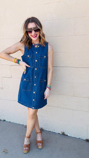 Darling In Denim Mini Dress- Dark Wash