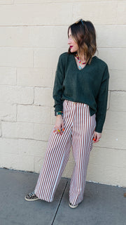 Bronze & Ivory Striped Wide Leg Pants