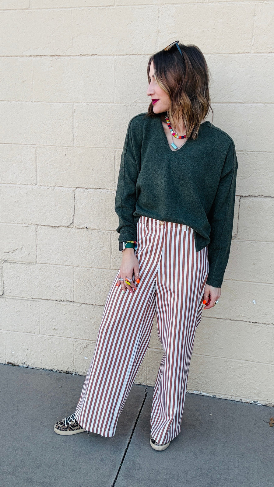 Bronze & Ivory Striped Wide Leg Pants