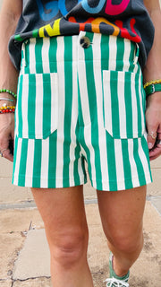 Wrenlee Waffle Knit Striped Shorts- Green & White