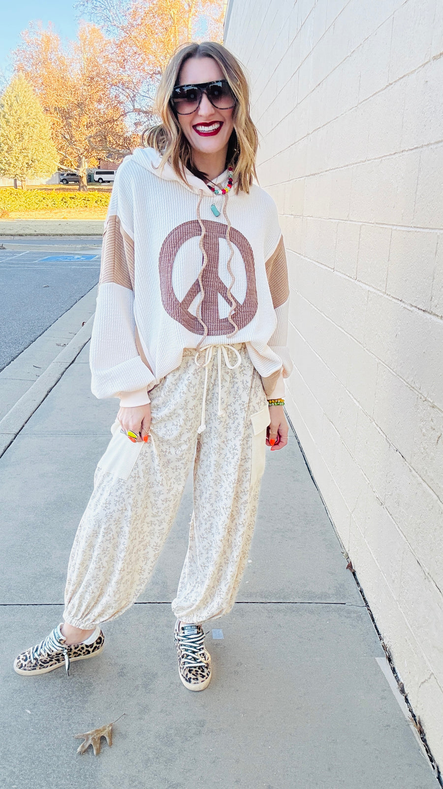 Peaceful and Pretty Waffle Knit Oversized Hoodie