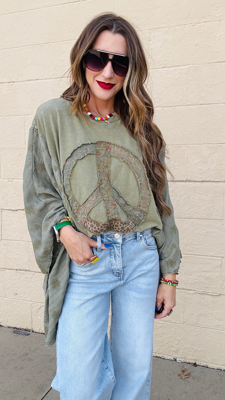 Peace & Petals Dolman Top-Olive