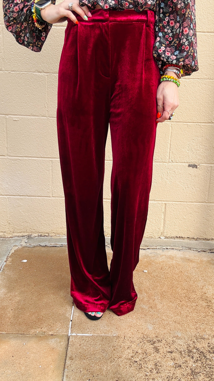 Velvet Glam Straight Leg Pants- Garnet