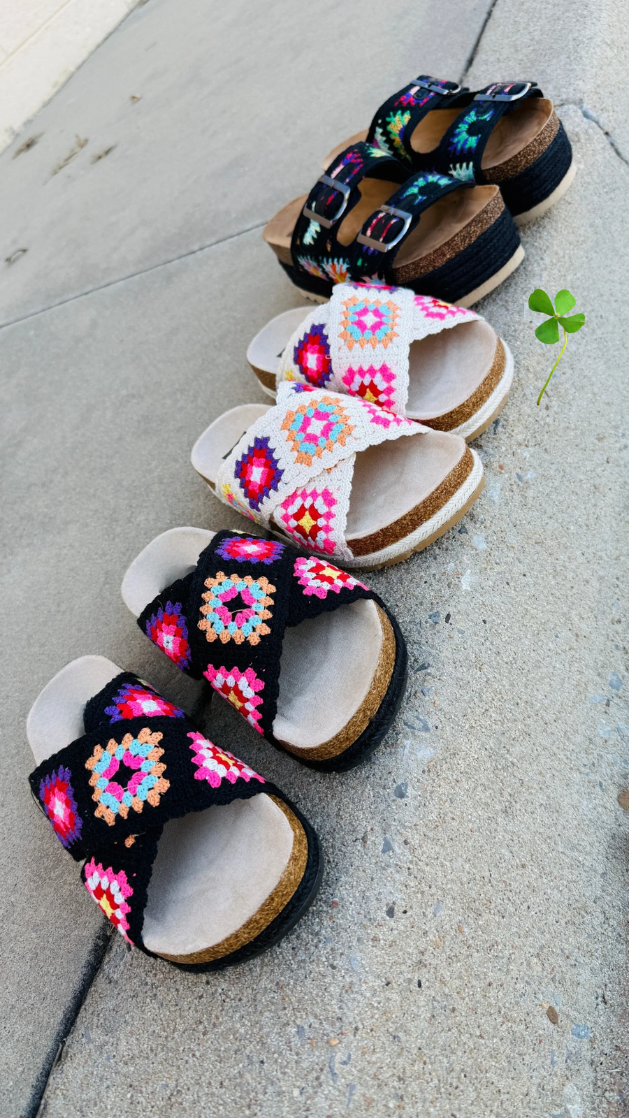 Floral Heights Black Multi Crochet Platform Sandal